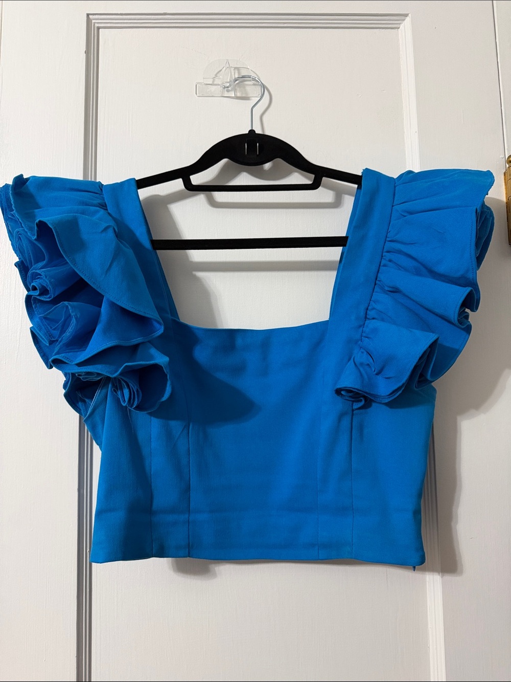 DO+BE Electric Blue Ruffle Sleeve Square Neck Crop Top